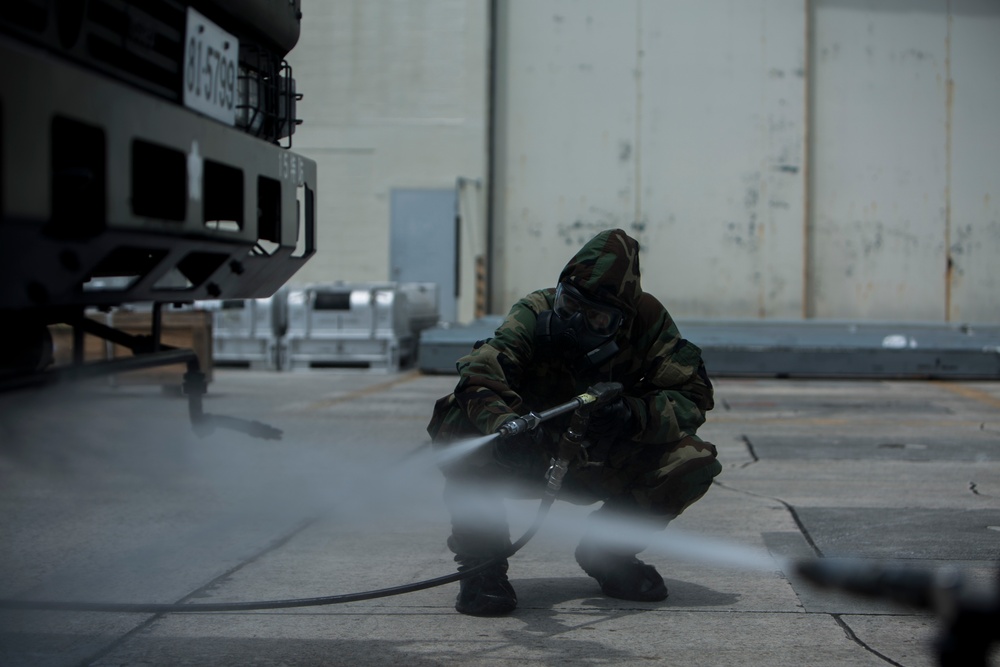 Joint forces decontaminate the flight line