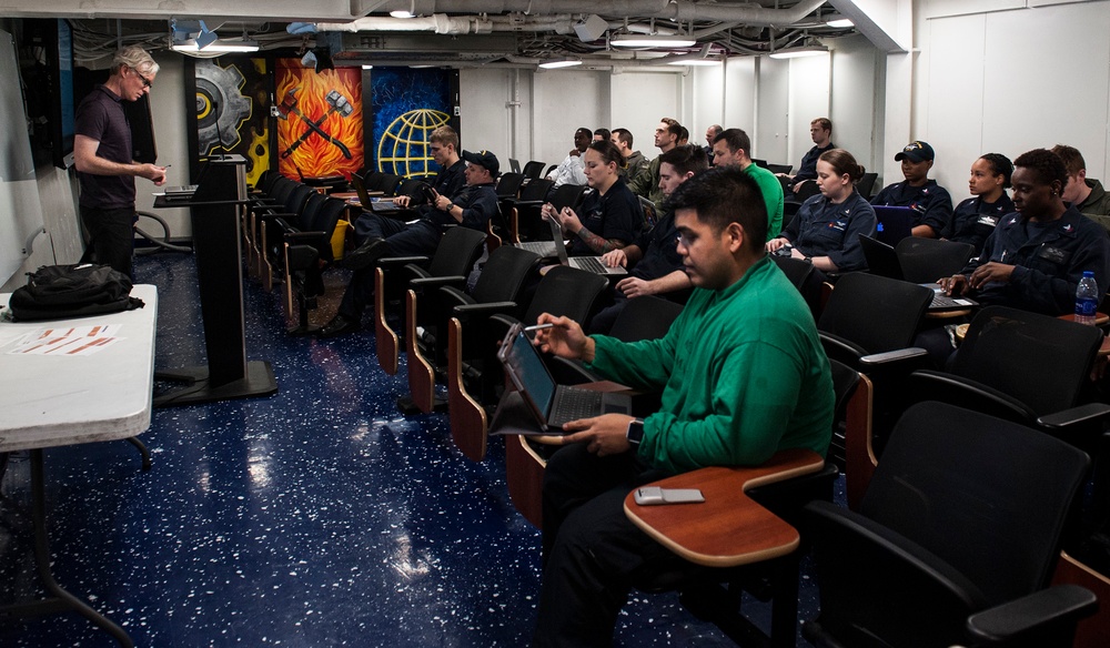 GHWB is the flagship of Carrier Strike Group (CSG) 2, which is comprised of the staff of CSG-2; GHWB; the nine squadrons and staff of Carrier Air Wing (CVW) 8; Destroyer Squadron (DESRON) 22 staff and guided-missile destroyers USS Laboon (DDG 58) and US..