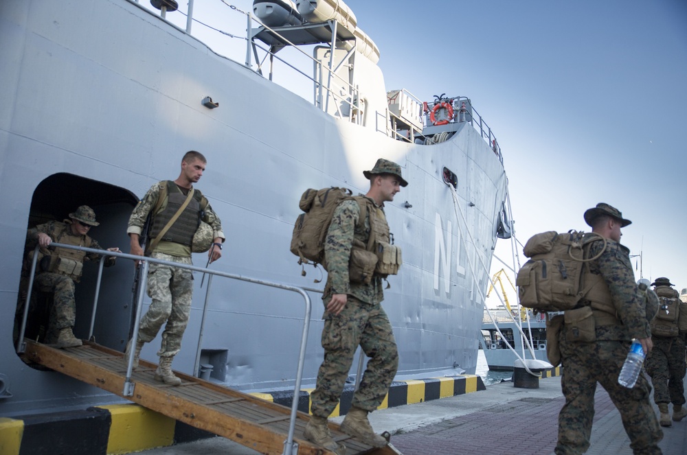Marines board TCG Karamurselbey during Sea Breeze 17
