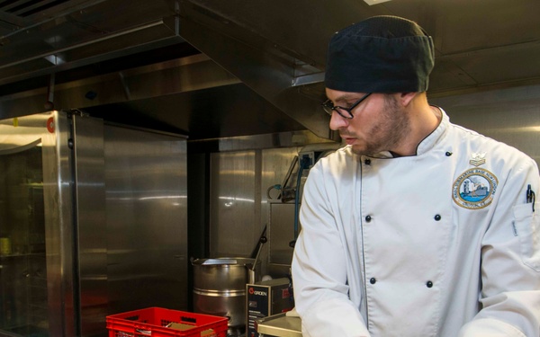 Sailors prepare a Meal aboard USNS Spearhead (T-EPF 1) during Adaptive Force Package load out