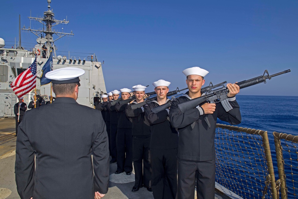 Truxtun, part of the George H.W. Bush Carrier Strike Group (GHWBCSG), is conducting naval operations in the U.S. 6th Fleet area operations in support of U.S. national security interests in Europe and Africa.