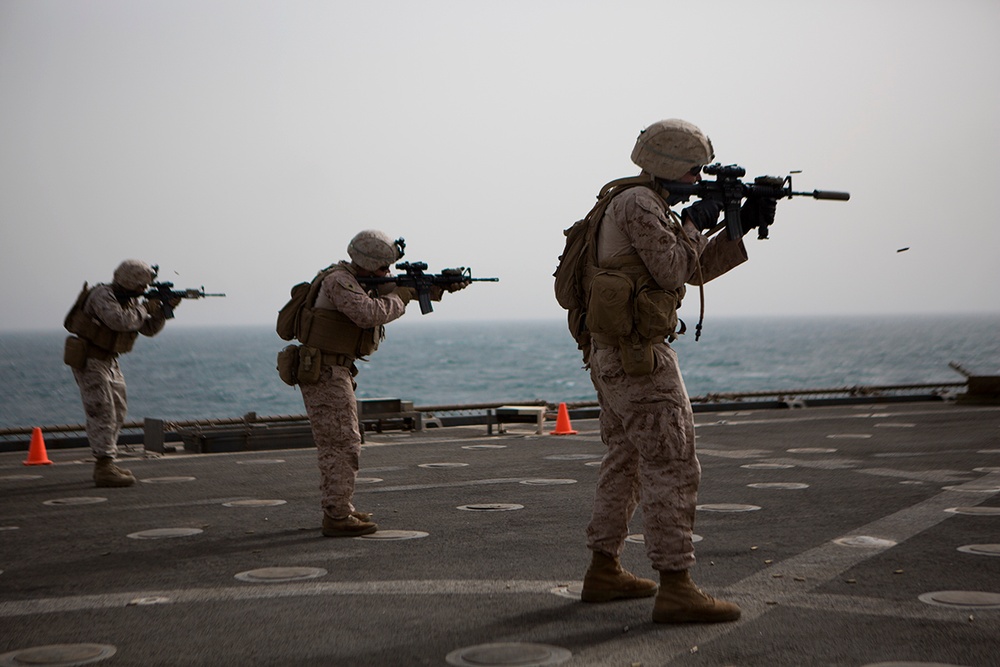 Marines conduct a live fire exercise on Carter Hall