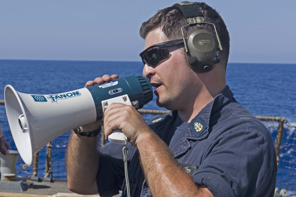 Truxtun, part of the George H.W. Bush Carrier Strike Group (GHWBCSG), is conducting naval operations in the U.S. 6th Fleet area operations in support of U.S. national security interests in Europe and Africa.