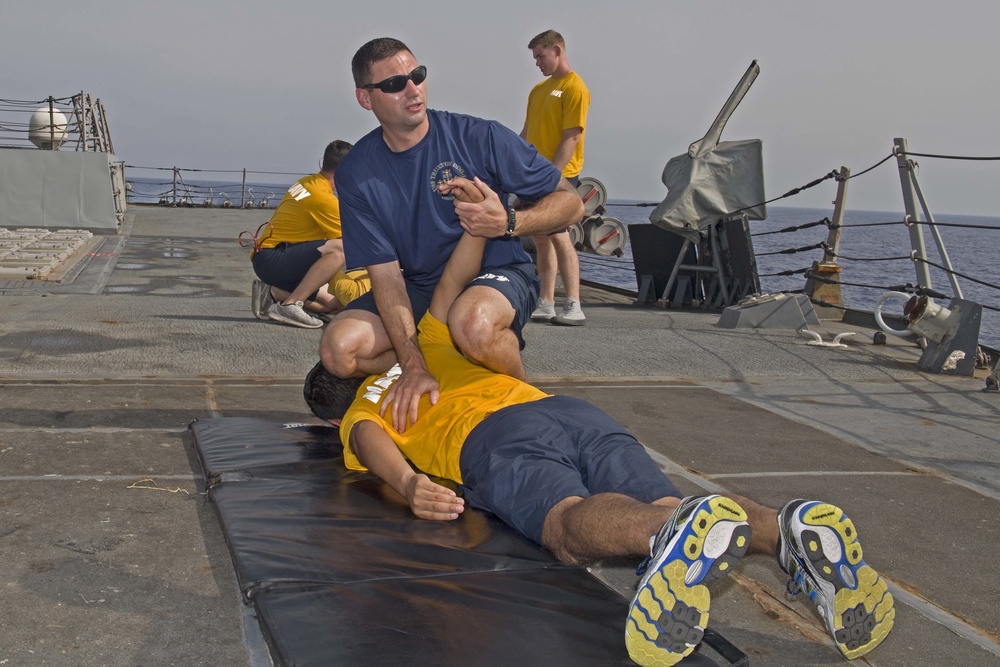 Truxtun, part of the George H.W. Bush Carrier Strike Group (GHWBCSG), is conducting naval operations in the U.S. 6th Fleet area operations in support of U.S. national security interests in Europe and Africa.