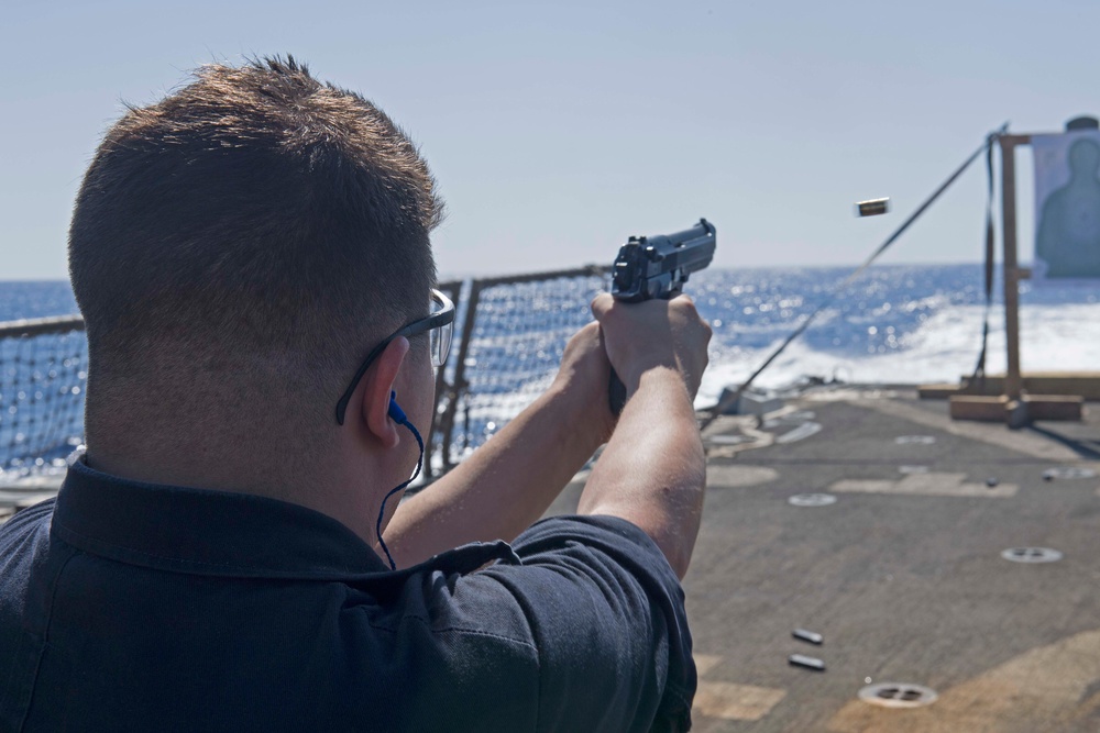 Truxtun, part of the George H.W. Bush Carrier Strike Group (GHWBCSG), is conducting naval operations in the U.S. 6th Fleet area operations in support of U.S. national security interests in Europe and Africa.