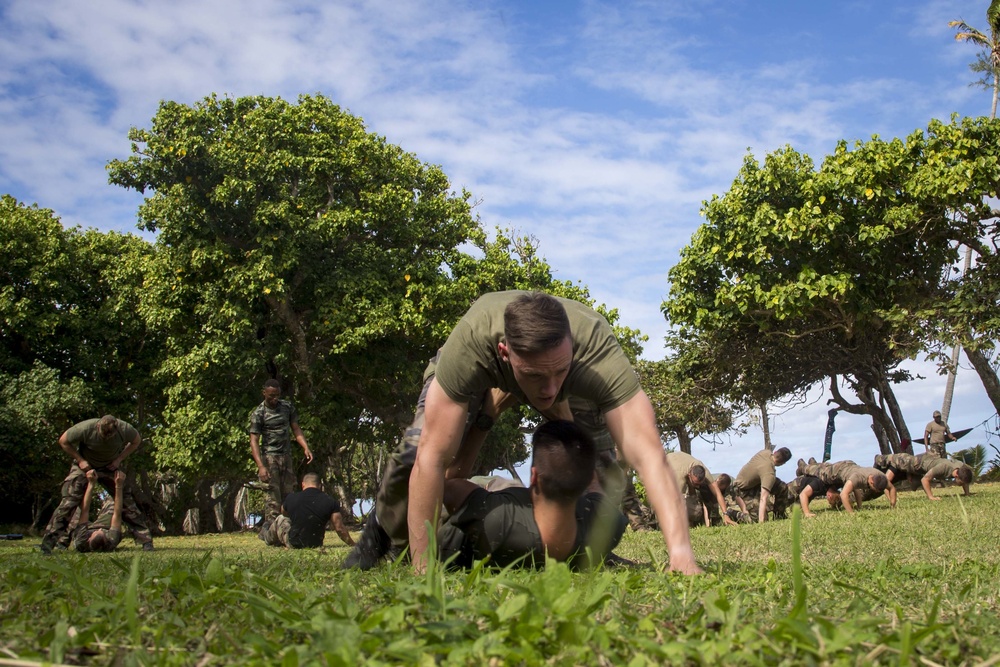 French soldiers participate in Marine Corps Martial Arts Training