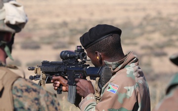 U.S. Marines and Members of the South African Maritime Reaction Squadron swap weapons during Exercise Shared Accord