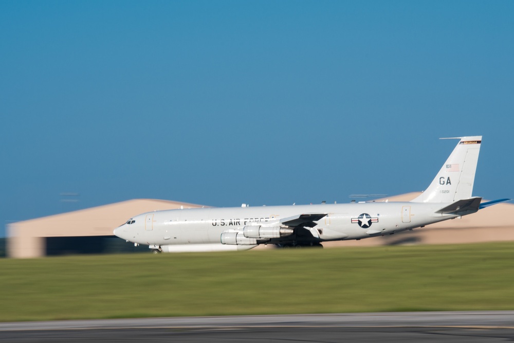 E-8C Joint STARS takes off on a morning mission