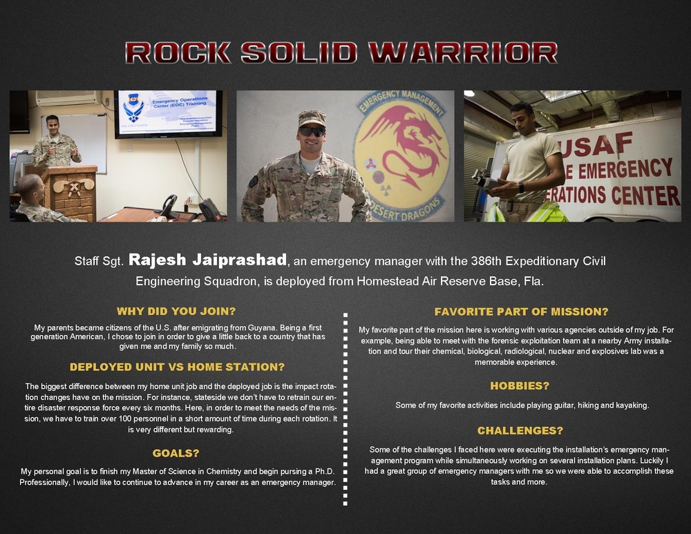 ROCK SOLID WARRIOR: Staff Sgt. Rajesh Jaiprashad