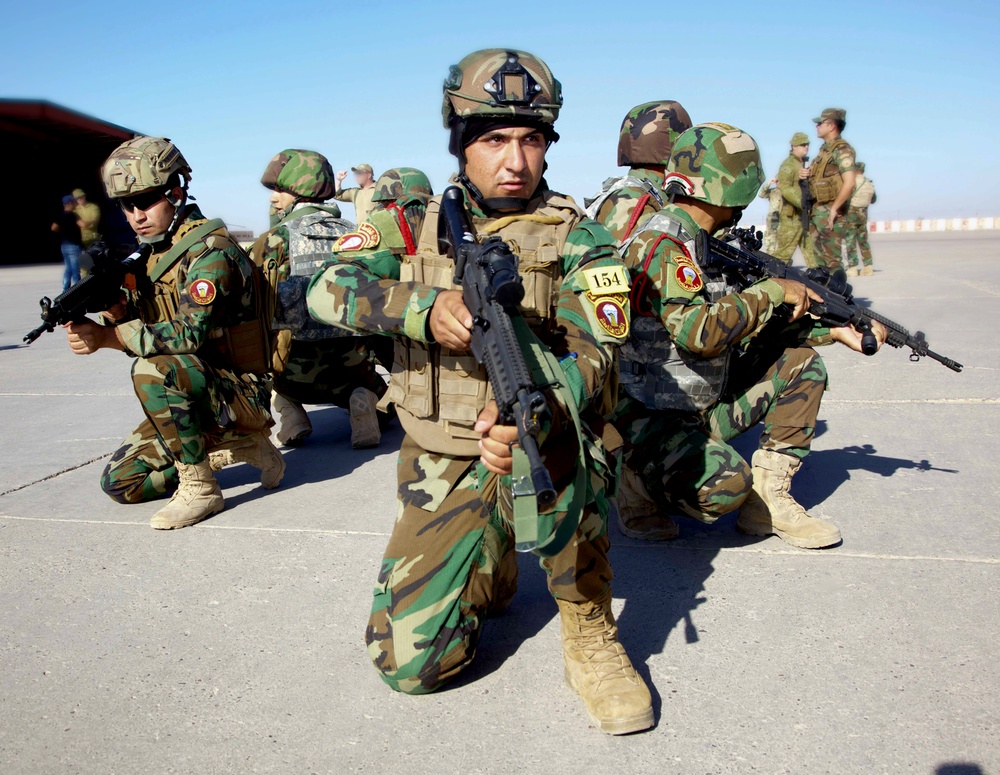 Iraqi army rangers participate in air mobile familiarization training