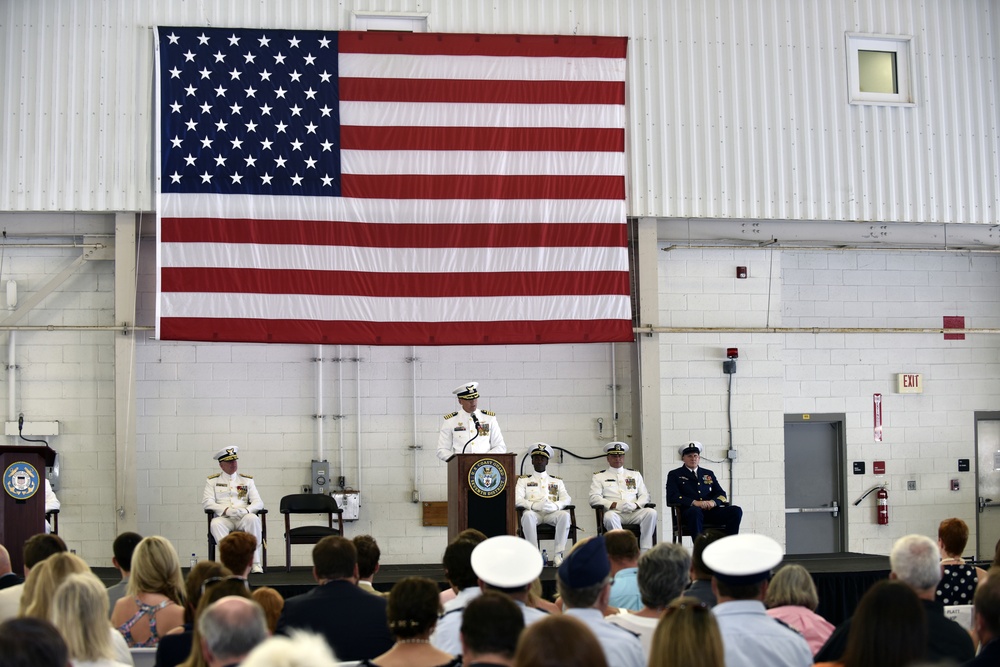 Coast Guard Captain speaks at Change of Command Ceremony