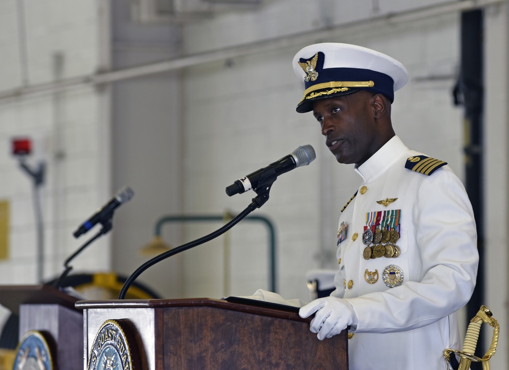 Coast Guard Capt. Michael E. Platt speaks at Change of Command Ceremony