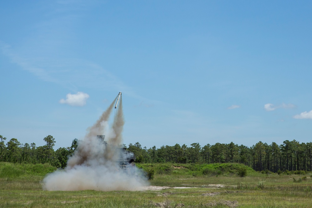 2nd Assault Amphibian Battalion fire Mine Clearing Line Charges (MICLIC)