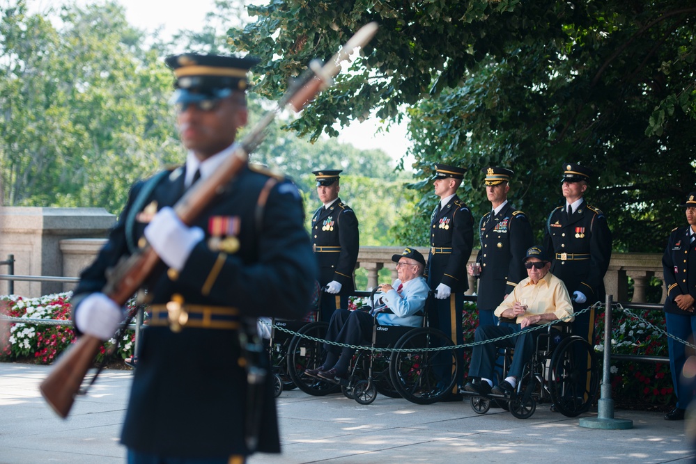 USS Arizona Survivors Participate in an Armed Forces Wreath Laying Ceremony at the Tomb of the Unknown Soldier