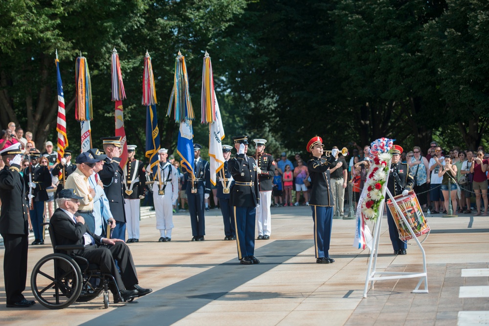 USS Arizona Survivors Participate in an Armed Forces Wreath Laying Ceremony at the Tomb of the Unknown Soldier