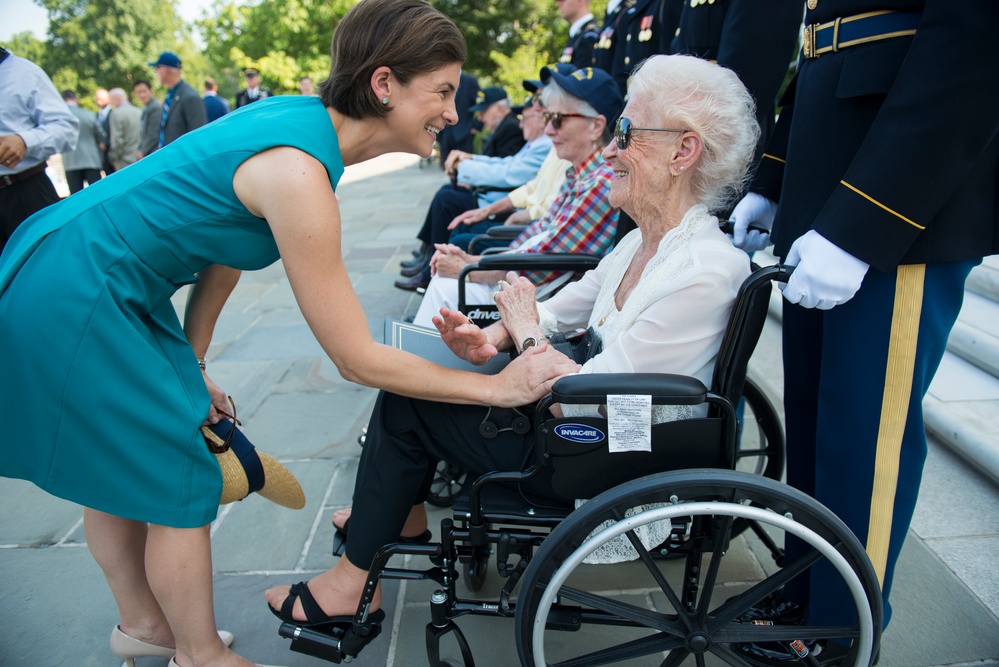 USS Arizona Survivors Participate in an Armed Forces Wreath Laying Ceremony at the Tomb of the Unknown Soldier