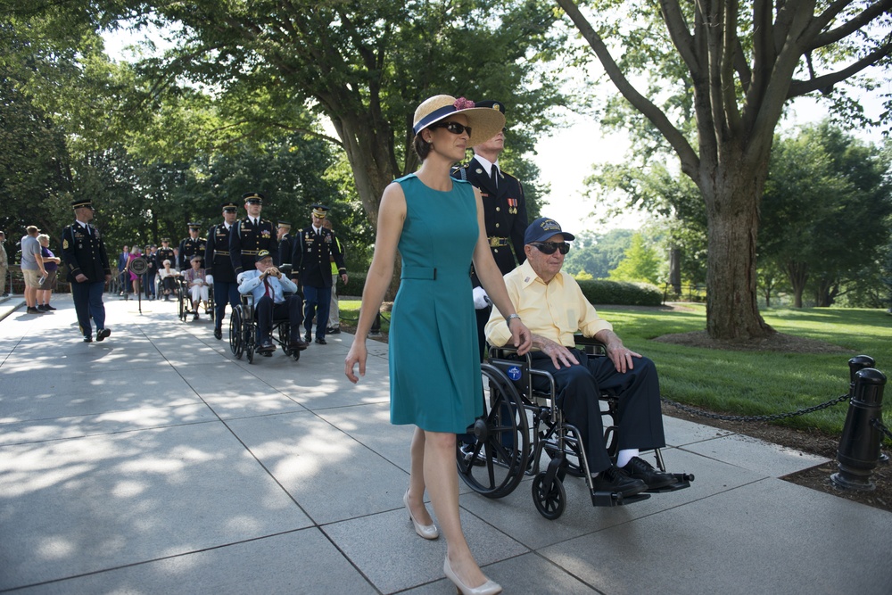 USS Arizona Survivors Participate in an Armed Forces Wreath Laying Ceremony at the Tomb of the Unknown Soldier