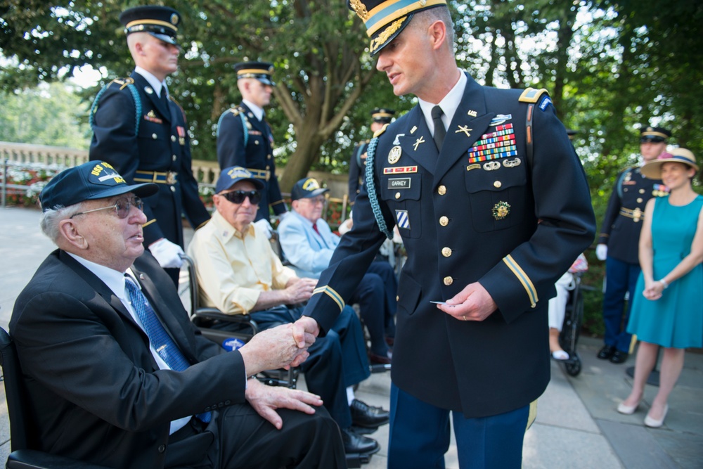 USS Arizona Survivors Participate in an Armed Forces Wreath Laying Ceremony at the Tomb of the Unknown Soldier