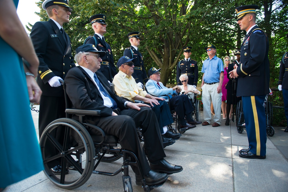 USS Arizona Survivors Participate in an Armed Forces Wreath Laying Ceremony at the Tomb of the Unknown Soldier