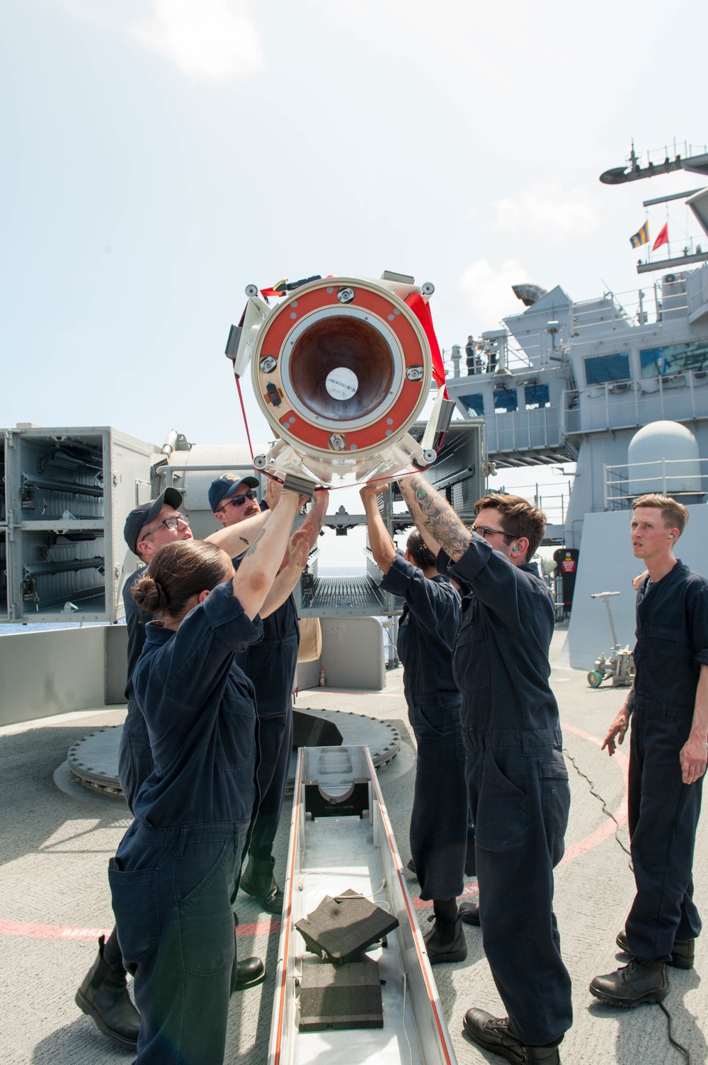 USS America Sailors move NATO Sea Sparrow