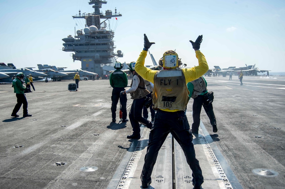 GHWB is the flagship of Carrier Strike Group (CSG) 2, which is comprised of the staff of CSG-2, GHWB, the nine squadrons and staff of Carrier Air Wing (CVW) 8, Destroyer Squadron (DESRON) 22 staff and guided-missile destroyers USS Laboon (DDG 58) and USS