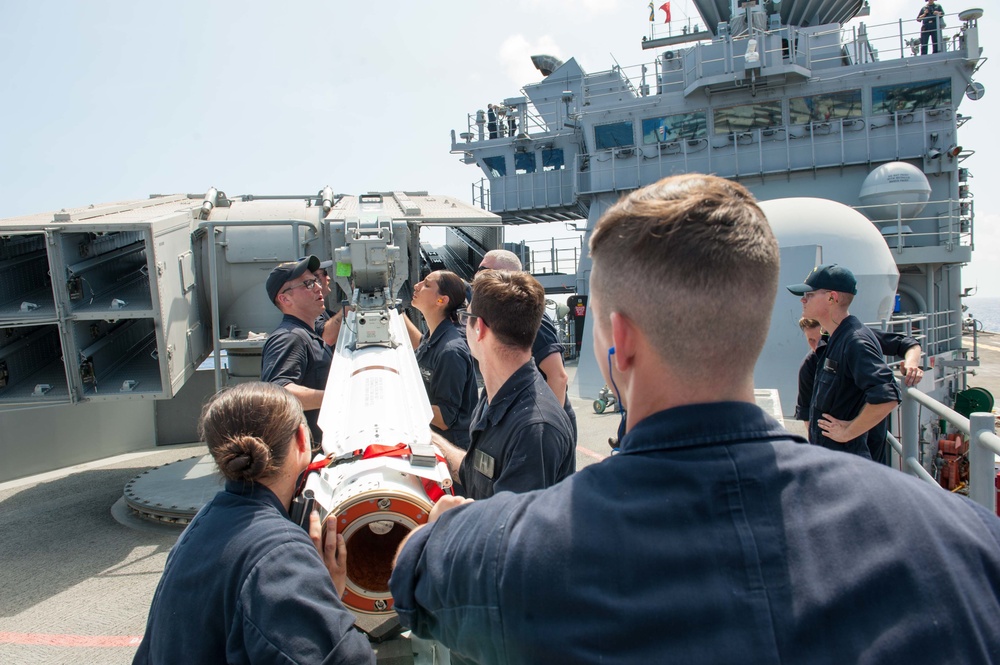 USS America Sailors move NATO Sea Sparrow