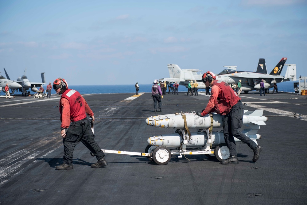 GHWB is the flagship of Carrier Strike Group (CSG) 2, which is comprised of the staff of CSG-2, GHWB, the nine squadrons and staff of Carrier Air Wing (CVW) 8, Destroyer Squadron (DESRON) 22 staff and guided-missile destroyers USS Laboon (DDG 58) and US..