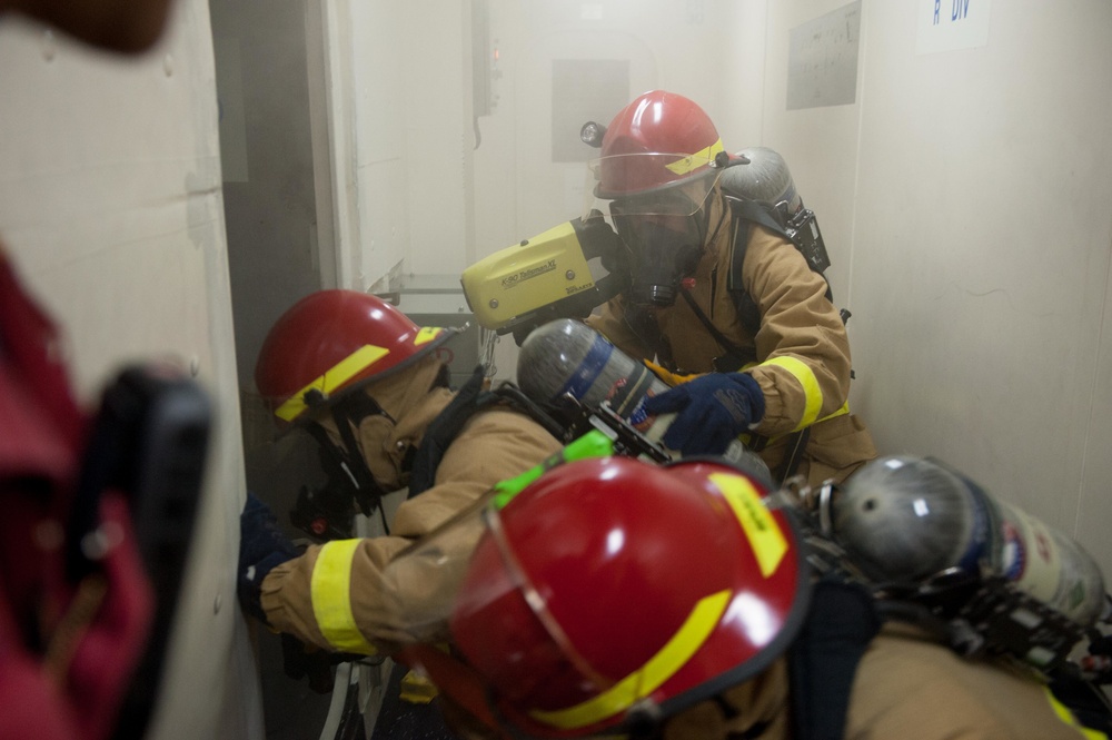 USS America Sailors drill during general quarters