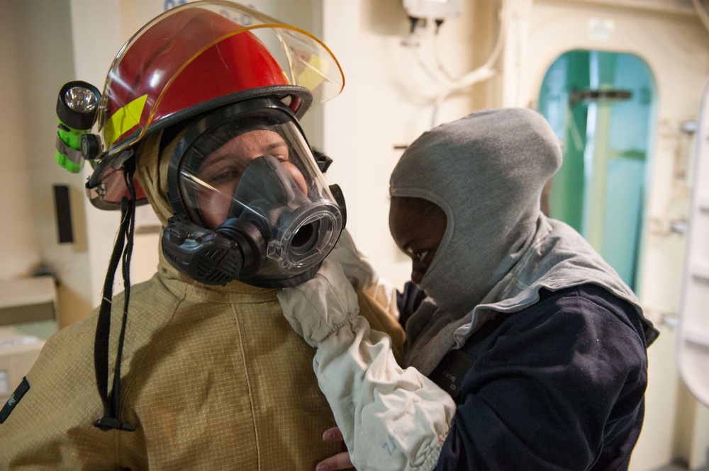 USS America Sailors drill during general quarters