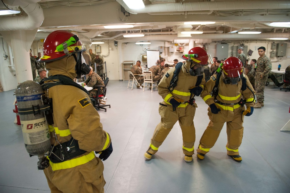 USS America Sailors drill during general quarters