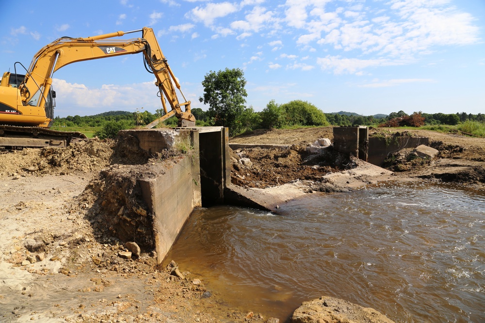 Work to remove West Silver Wetland Dam to improve stream habitat at Fort McCoy