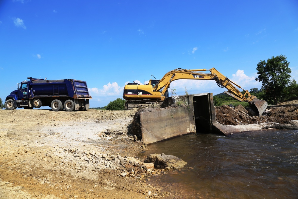 Work to remove West Silver Wetland Dam to improve stream habitat at Fort McCoy