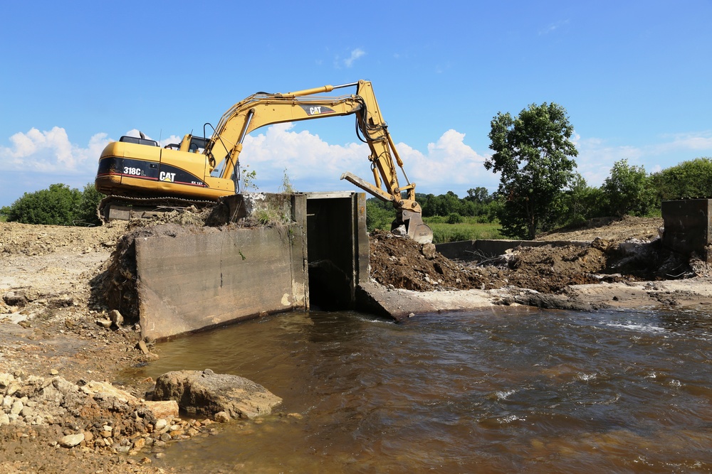 Work to remove West Silver Wetland Dam to improve stream habitat at Fort McCoy