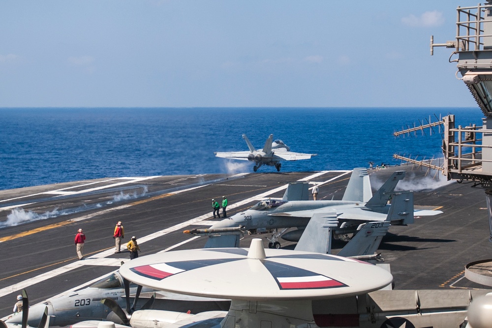 GHWB is the flagship of Carrier Strike Group (CSG) 2, which is comprised of the staff of CSG-2; GHWB; the nine squadrons and staff of Carrier Air Wing (CVW) 8; Destroyer Squadron (DESRON) 22 staff and guided-missile destroyers USS Laboon (DDG 58) and USS