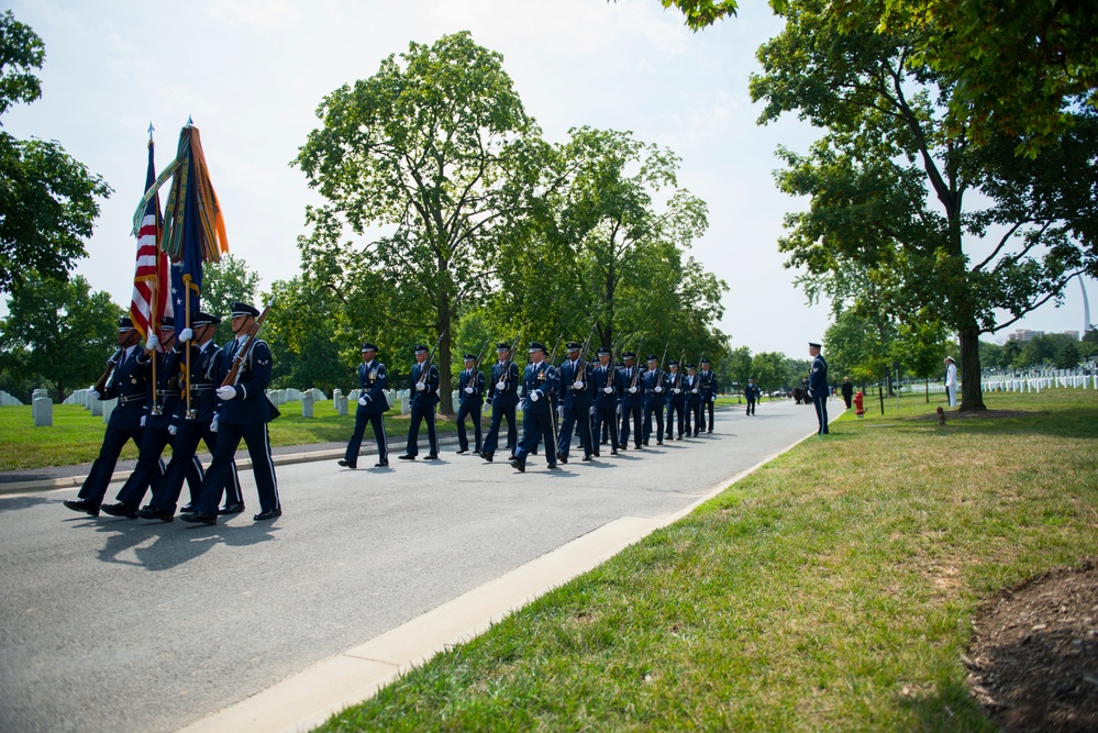 Members of the U.S. Air Force Honor Guard Participate in the Military Full Honors Funeral for Retired Col. Freeman B. Olmstead at Arlington National Cemetery