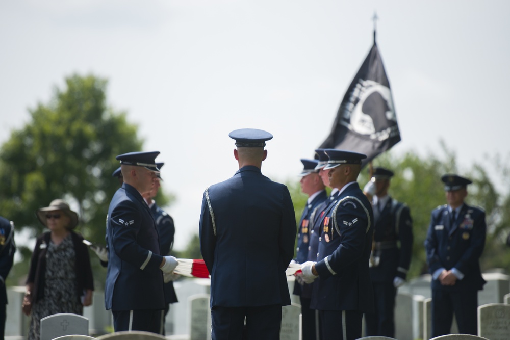 Members of the U.S. Air Force Honor Guard Participate in the Military Full Honors Funeral for Retired Col. Freeman B. Olmstead at Arlington National Cemetery