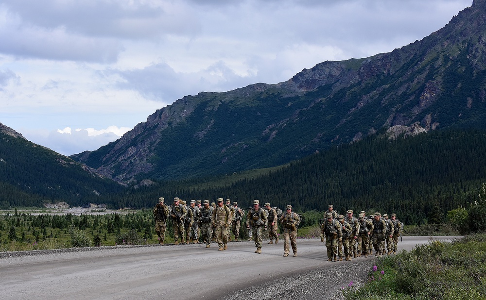 Cavalry Soldiers take a marathon hike through Denali National Park