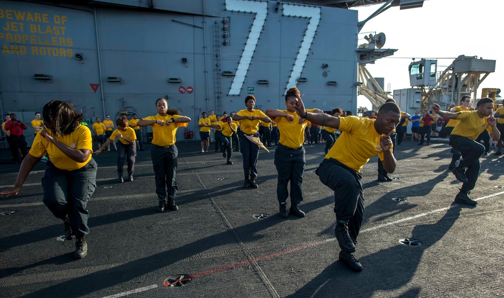 GHWB is the flagship of Carrier Strike Group (CSG) 2, which is comprised of the staff of CSG-2, GHWB, the nine squadrons and staff of Carrier Air Wing (CVW) 8, Destroyer Squadron (DESRON) 22 staff and guided-missile destroyers USS Laboon (DDG 58) and US..