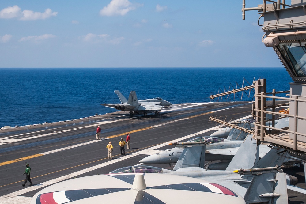 GHWB is the flagship of Carrier Strike Group (CSG) 2, which is comprised of the staff of CSG-2; GHWB; the nine squadrons and staff of Carrier Air Wing (CVW) 8; Destroyer Squadron (DESRON) 22 staff and guided-missile destroyers USS Laboon (DDG 58) and USS