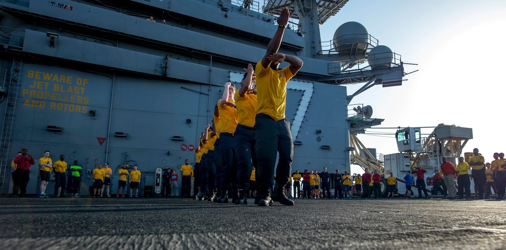 GHWB is the flagship of Carrier Strike Group (CSG) 2, which is comprised of the staff of CSG-2, GHWB, the nine squadrons and staff of Carrier Air Wing (CVW) 8, Destroyer Squadron (DESRON) 22 staff and guided-missile destroyers USS Laboon (DDG 58) and US..