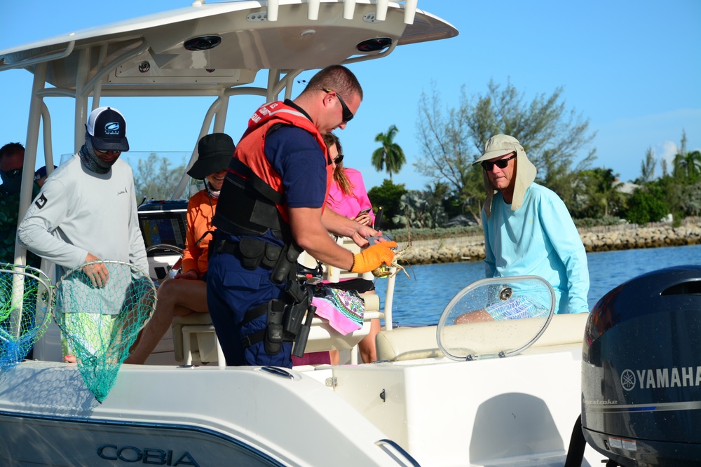 Coast Guard measures Spiny Lobster while on patrol for 2017 Mini Lobster Season in Key West
