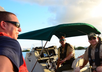 Coast Guard and FWC discuss regulations while on patrol during 2107 Mini Lobster Season in Key West