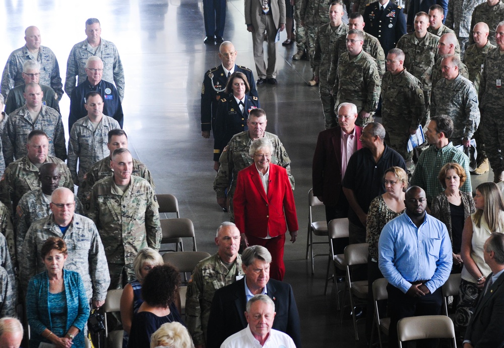 Alabama Gov. Kay Ivey leads the official party for a change of command ceremony at Alabama National Guard Joint Force Headquarters, Montgomery, Alabama, July 28, 2017.