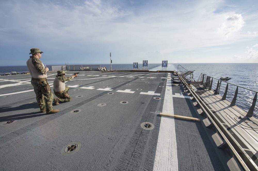 Sailors Conduct Small Arms Qualifications aboard USNS Spearhead (T-EPF 1) during SPS 17