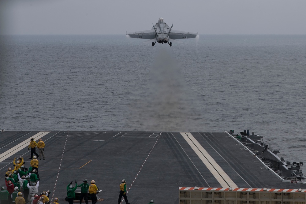 USS Gerald R. Ford's (CVN 78) first launch and recovery.