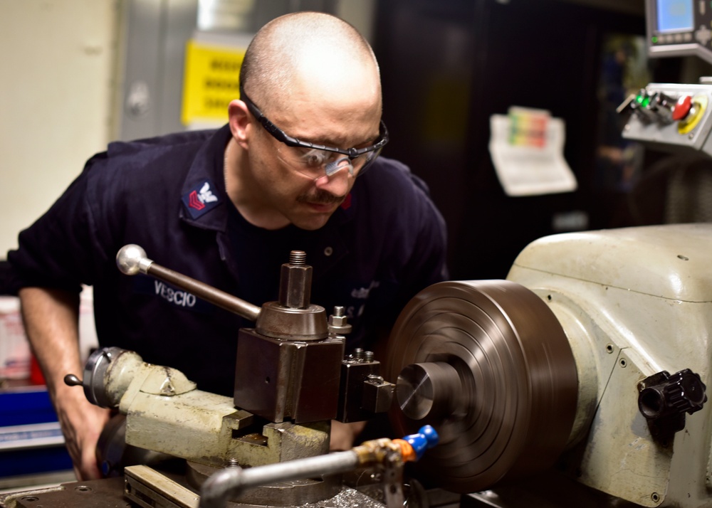 Sailor Uses Lathe Machine