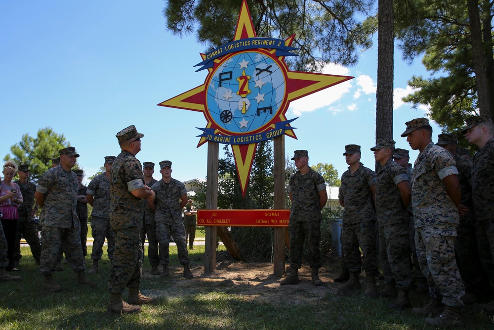 Engineers with CLB-8 present the Regimental CO with a new sign