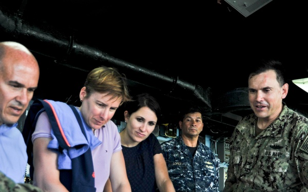 Staff delegates from the Senate and House Appropriations Committees tour USS Emory S. Land (AS 39)