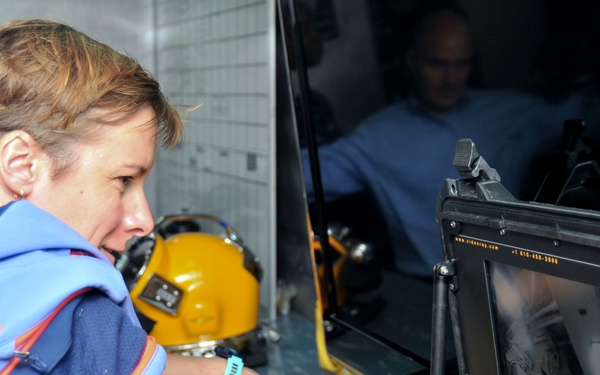 Kate Käufer, a staff delegate from the Senate Appropriations Committee, tours USS Emory S. Land (AS 39)