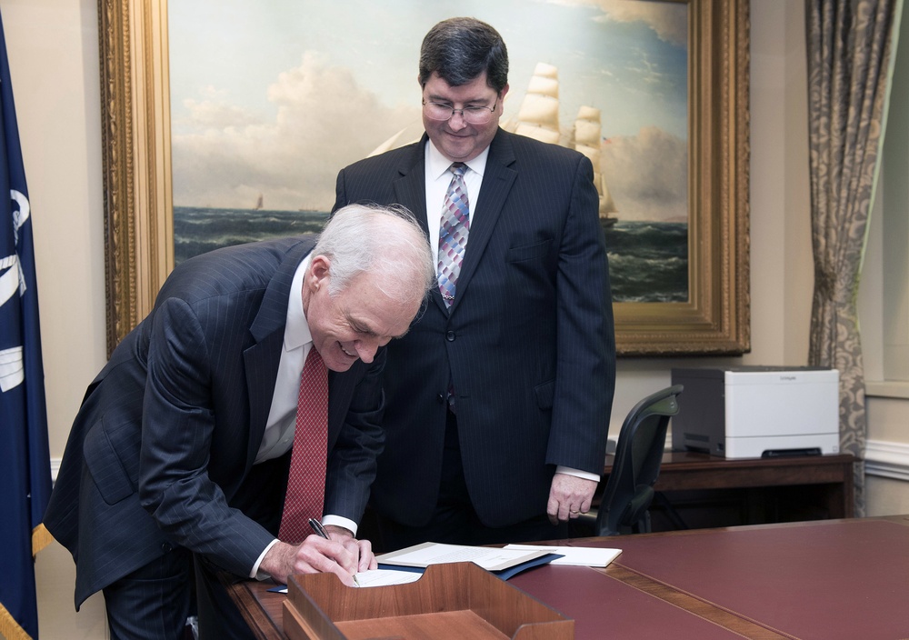 Richard V. Spencer is sworn in as the 76th Secretary of the Navy